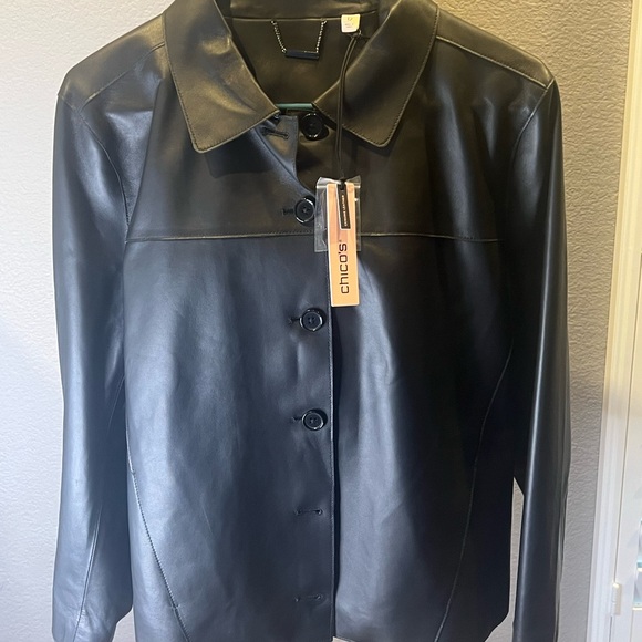 Chico's Black Leather Jacket size 12 - Picture 6 of 16